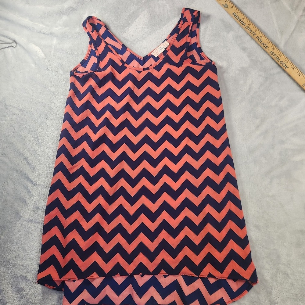 PINK REPUBLIC Womens Pink Navy Chevron Sleeveless Tunic Tank Top S Y2K 90s